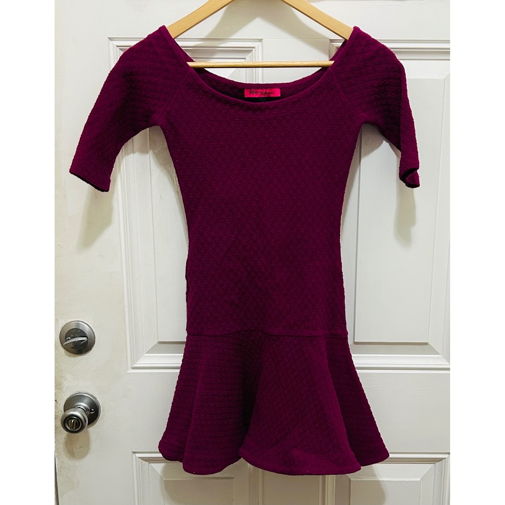 Betsey Johnson Purple Textured Knit Fit &‎ Flare Drop Waist Dress Shirt Size P